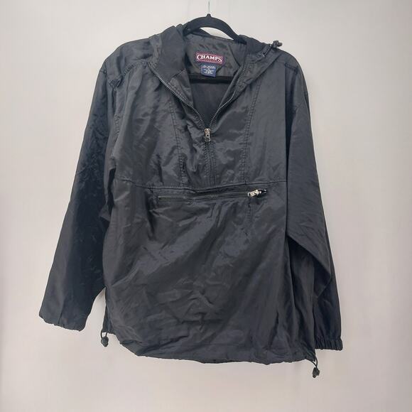 Champs Windbreaker Athletic Black Pockets Drawstring Size M - Picture 12 of 13